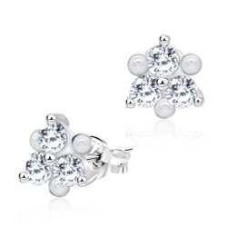 Triangle Pearl Shaped with CZ  Silver Stud Earring STS-3233